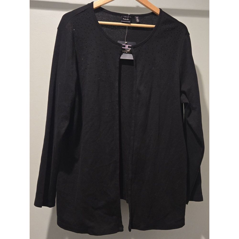 Rafaella Women's 1X Black Rhinestone Embellished Open Front Cardigan Sweater NWT